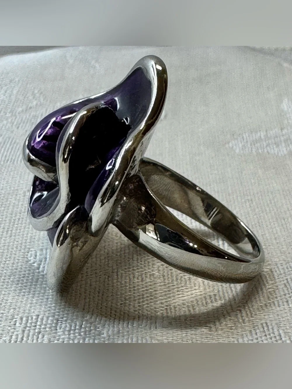 Purple Enamel Flower Statement Ring Size 8